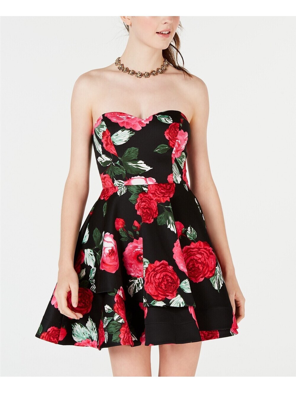 B Darlin Juniors Strapless Floral Fit And Flare Dress
